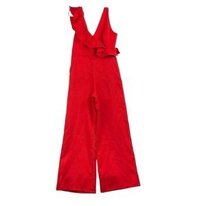 DO + BE Jumpsuit Womens M Red Christmas Paint Suit Romper Wide Leg Ruffles Sexy